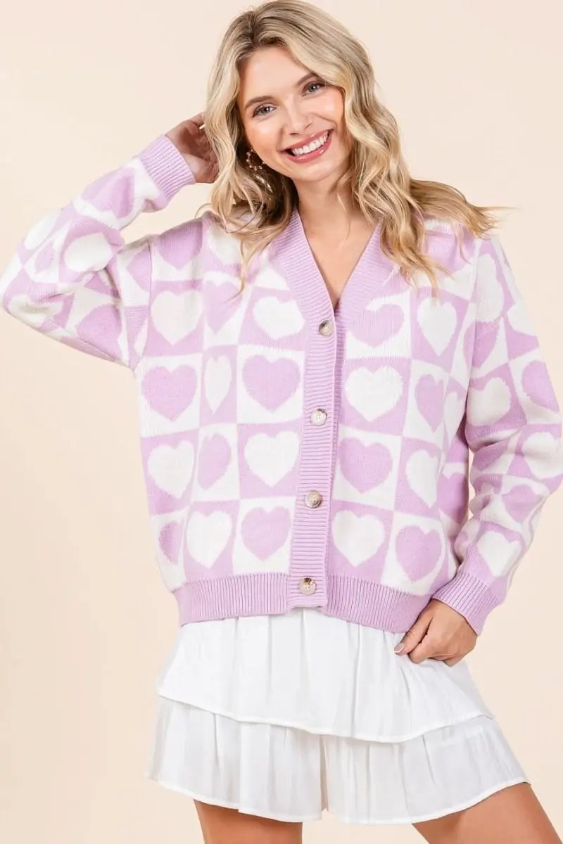 Mittoshop Checkered Heart Button Down Cardigan - Love Salve